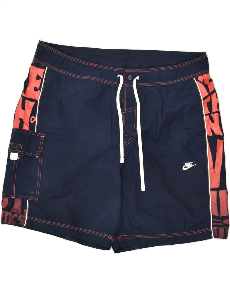 NIKE Mens Graphic Sport Shorts XL Navy Blue Polyester | Vintage Nike | Thrift | Second-Hand Nike | Used Clothing | Messina Hembry 