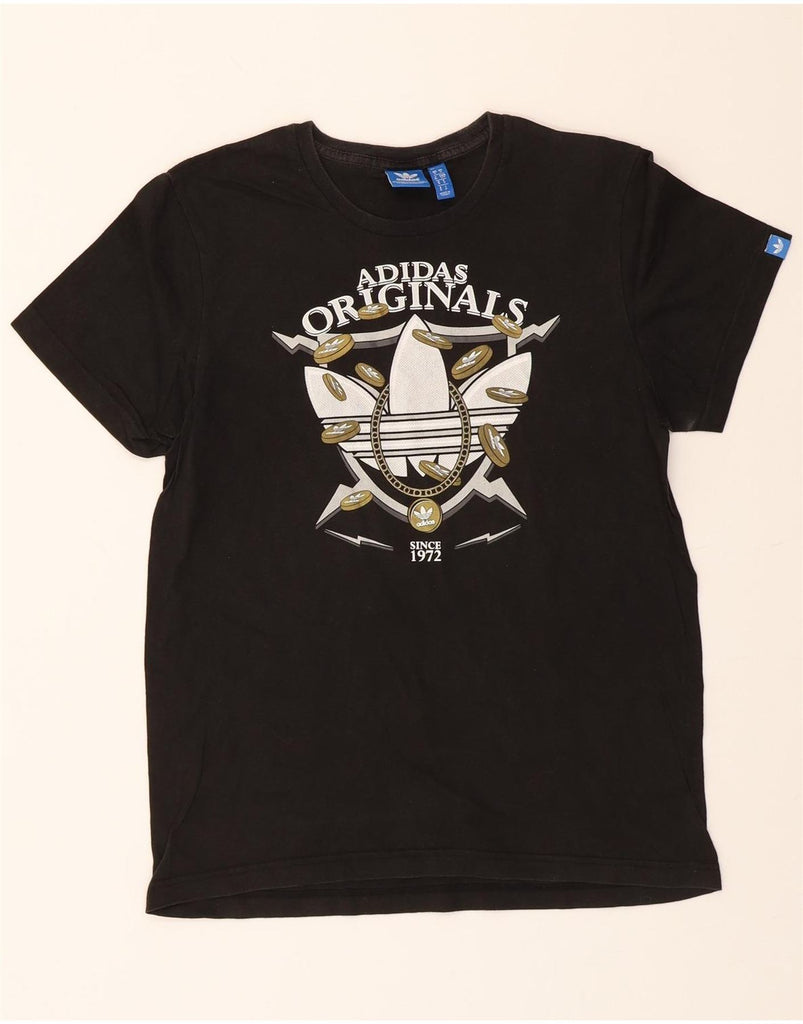 ADIDAS Mens Graphic T-Shirt Top Small Black Vintage Adidas and Second-Hand Adidas from Messina Hembry 
