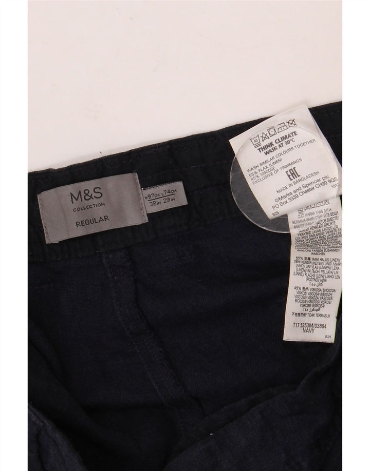 MARKS & SPENCER Mens Regular Fit Chino Trousers W38 L29 Navy Blue Linen