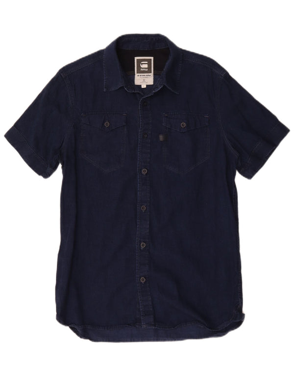 G-Star Mens Short Sleeve Denim Shirt Large Navy Blue Cotton