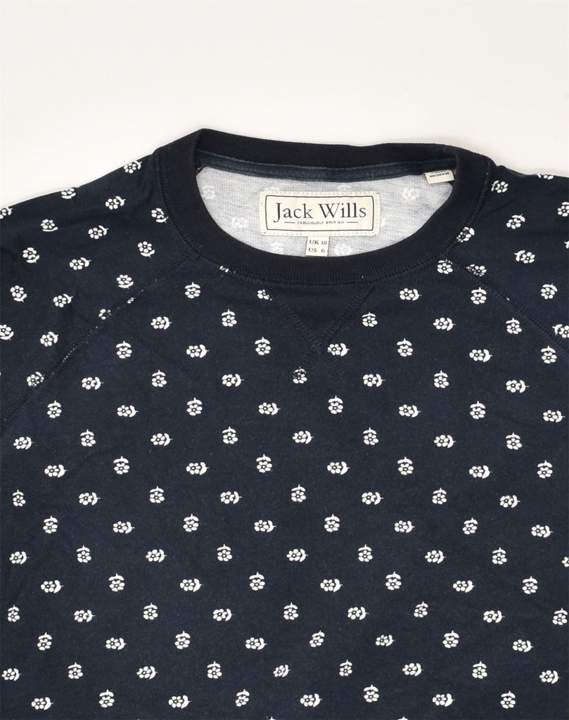 JACK WILLS Womens Sweatshirt Jumper UK 10 Small Navy Blue Floral Cotton | Vintage Jack Wills | Thrift | Second-Hand Jack Wills | Used Clothing | Messina Hembry 