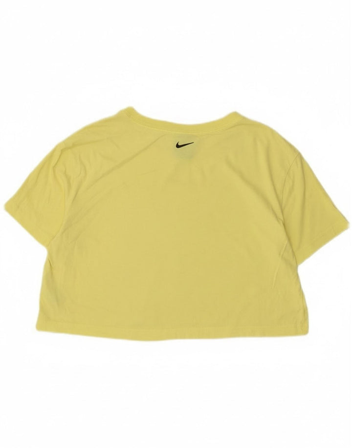 Nike Womens Crop T-Shirt Top UK 14 Medium Yellow Cotton