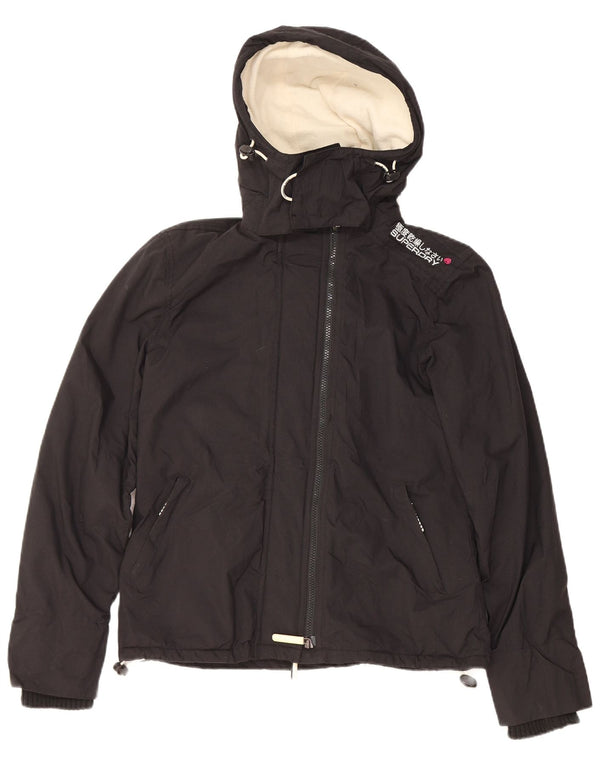 SUPERDRY Womens Windcheater Hooded Windbreaker Jacket UK 14 Medium Black