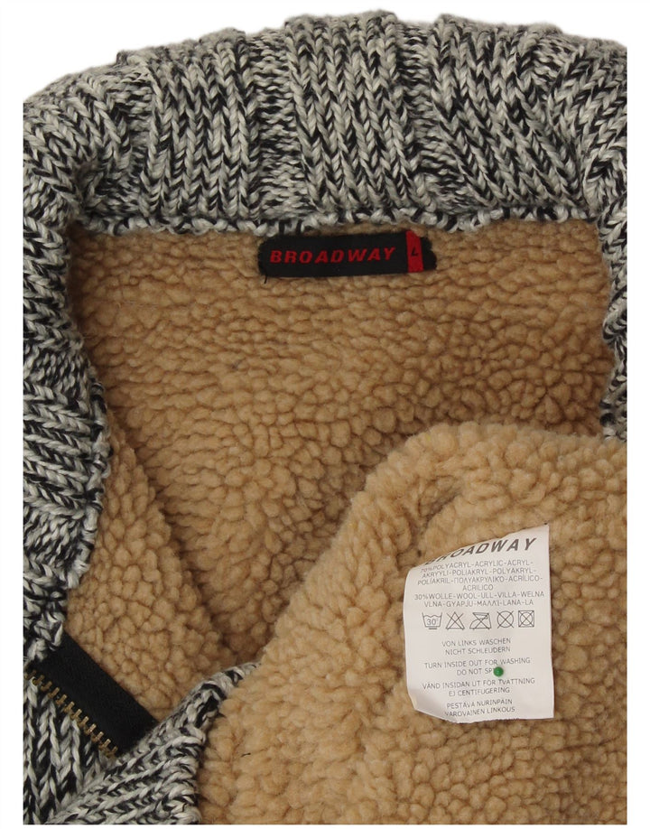 BROADWAY Mens Sherpa Cardigan Sweater Large Grey Flecked Acrylic