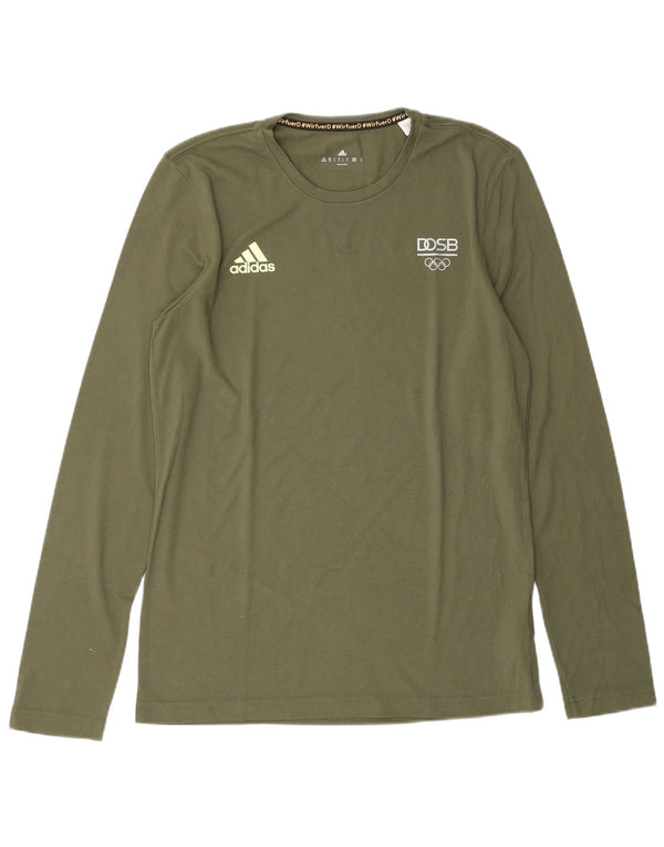 ADIDAS Mens Olympic Games Top Long Sleeve UK 40/42 Medium Khaki Polyester