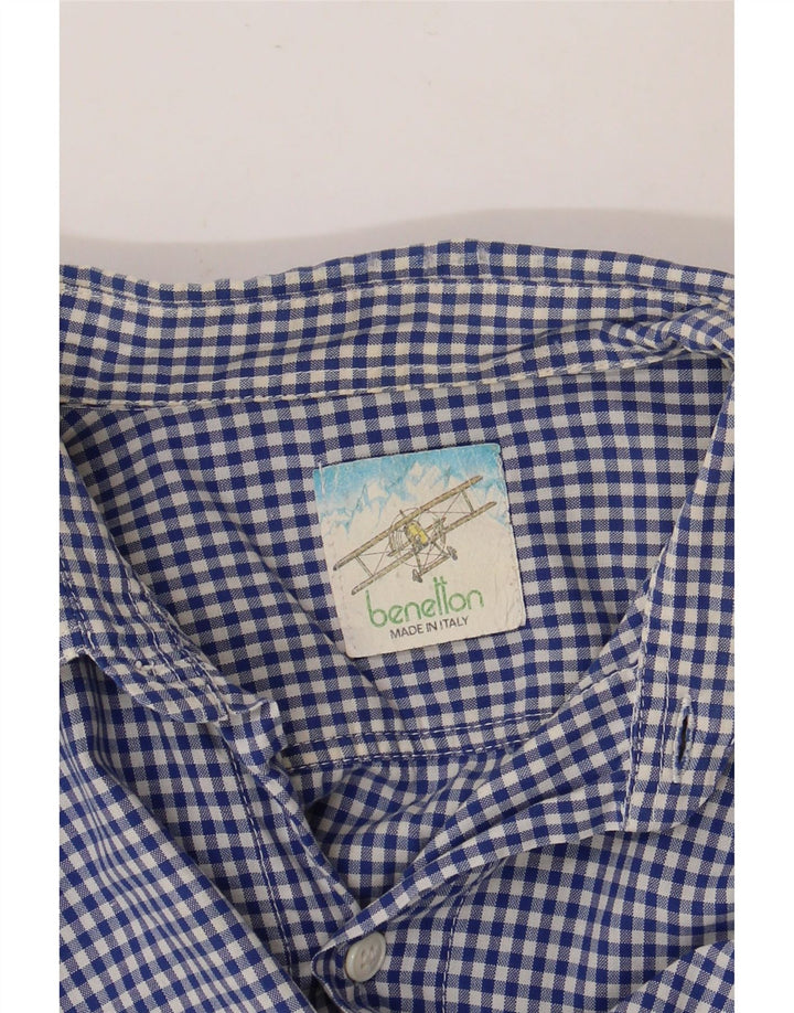 BENETTON Mens Short Sleeve Shirt XL Blue Gingham