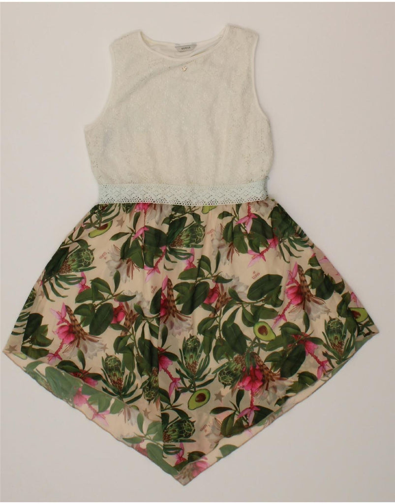GUESS Womens Sleeveless Asymmetrical Dress UK 16 Large White Floral Vintage Guess and Second-Hand Guess from Messina Hembry 