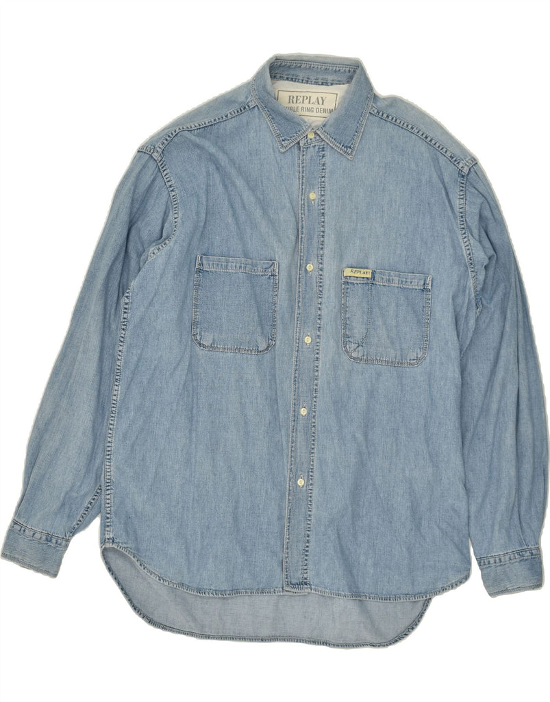 REPLAY Mens Denim Shirt Large Blue Cotton Vintage Replay and Second-Hand Replay from Messina Hembry 