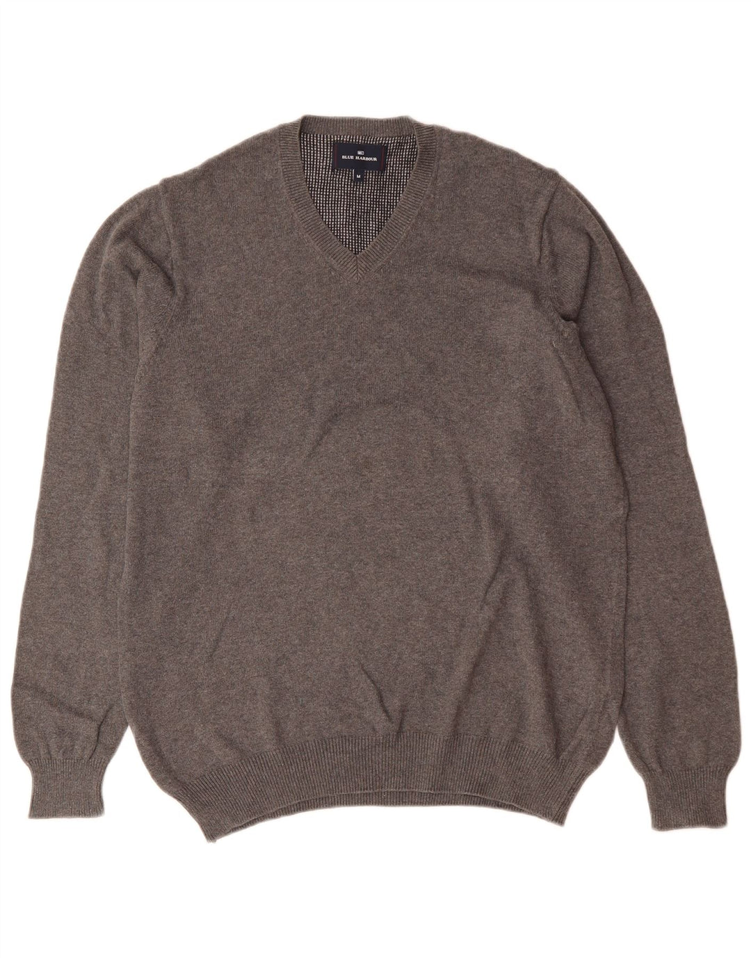 Marks & Spencer Mens Blue Harbour V-Neck Jumper Sweater Medium Grey Cotton