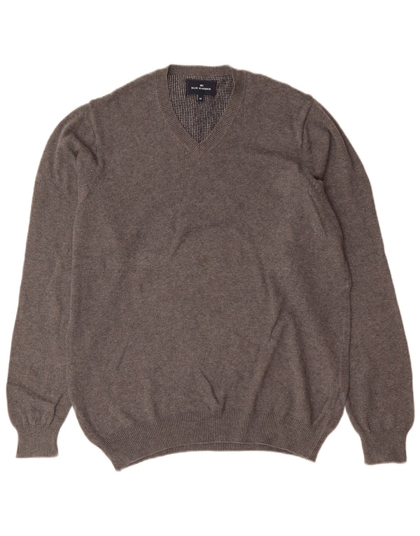 Marks & Spencer Mens Blue Harbour V-Neck Jumper Sweater Medium Grey Cotton