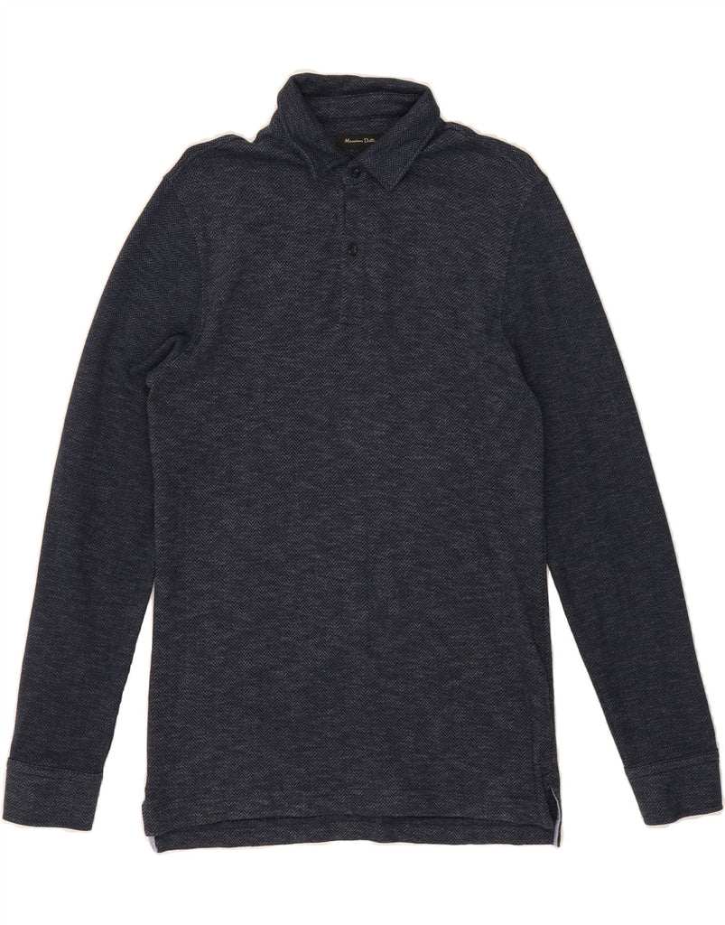 MASSIMO DUTTI Mens Long Sleeve Polo Shirt Medium Navy Blue Herringbone Vintage Massimo Dutti and Second-Hand Massimo Dutti from Messina Hembry 
