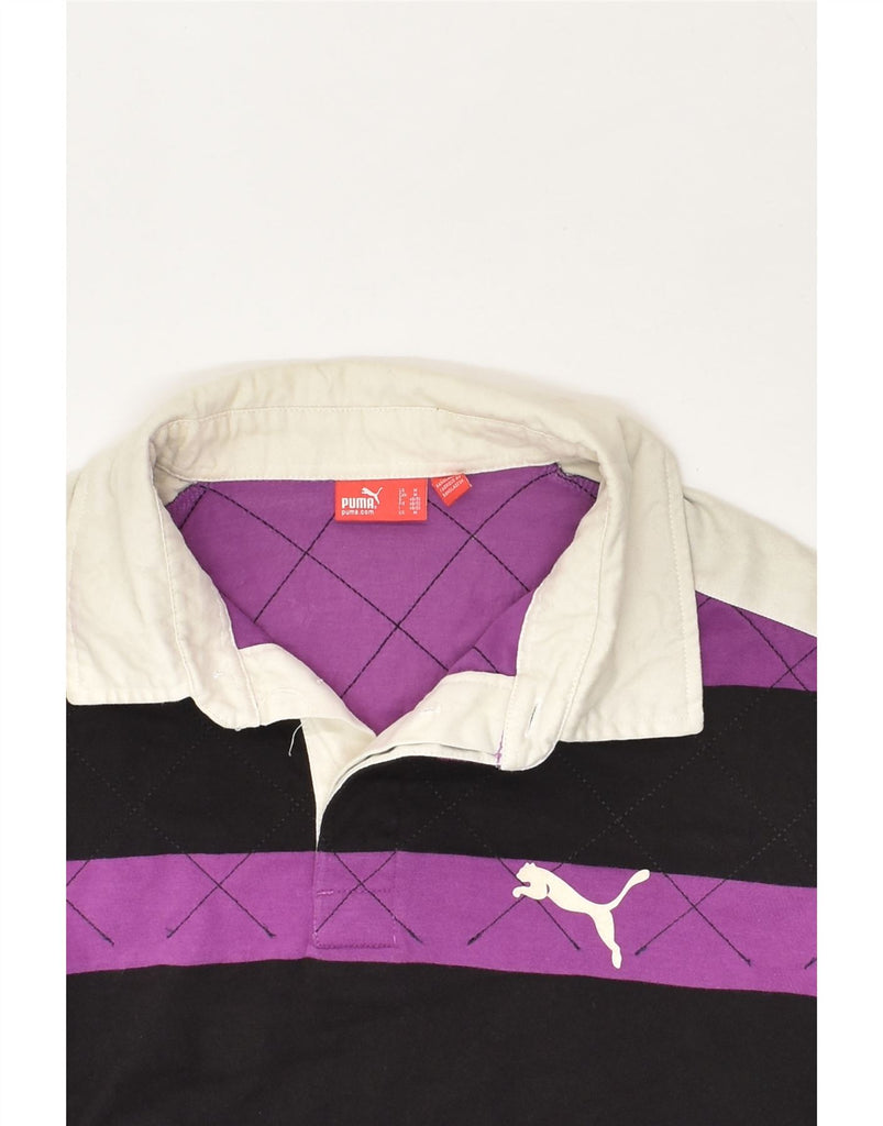 PUMA Mens Long Sleeve Polo Shirt Medium Purple Striped Cotton | Vintage Puma | Thrift | Second-Hand Puma | Used Clothing | Messina Hembry 