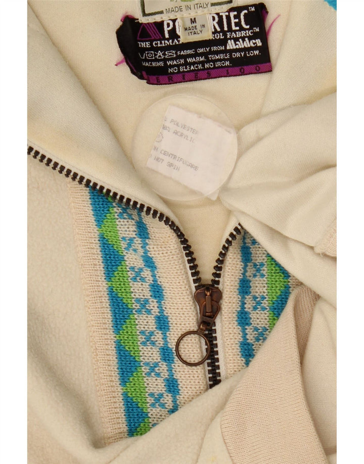 Silvy Mens Polartec Zip Neck Fleece Jumper Medium Beige Fair Isle Polyester