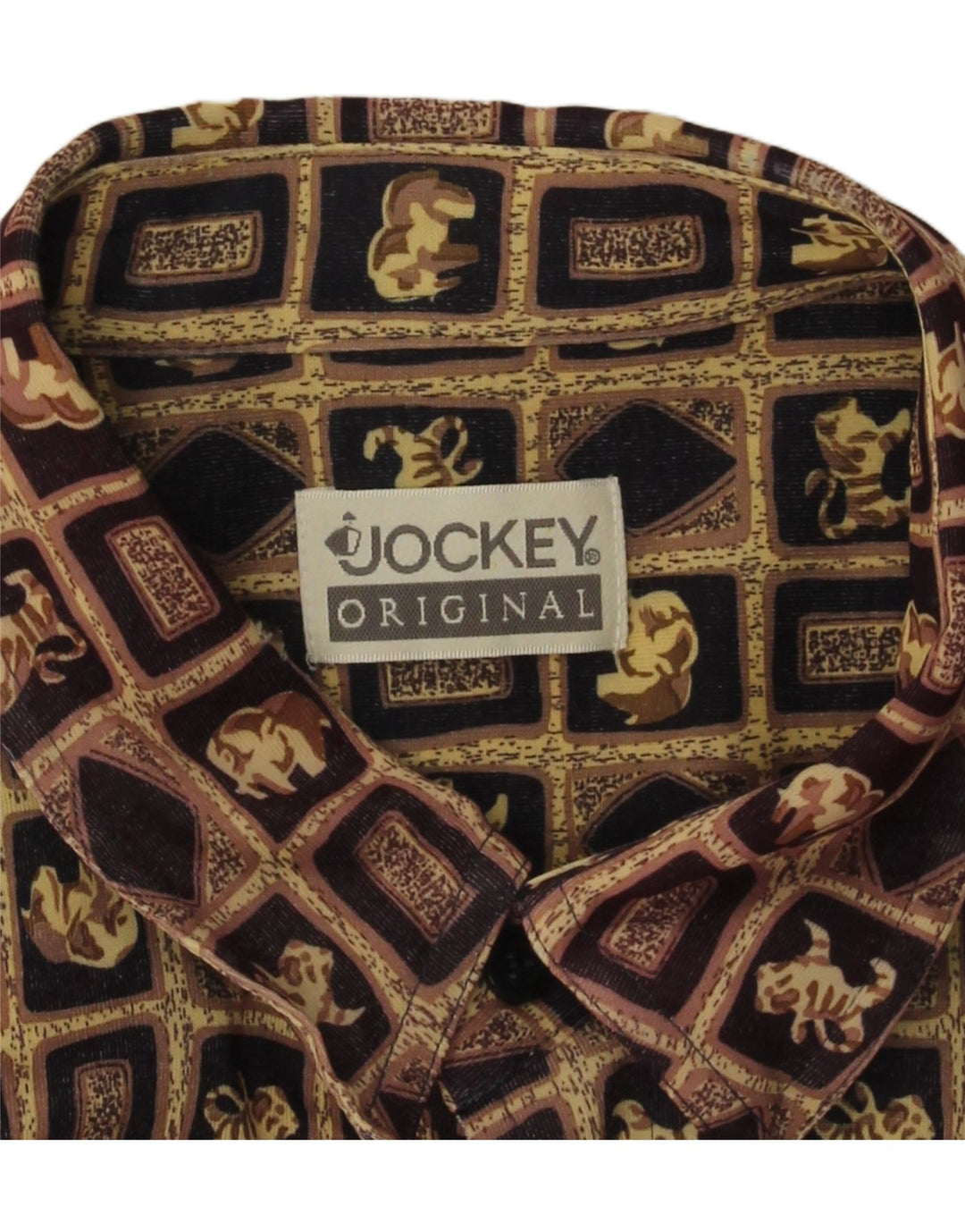 JOCKEY Mens Short Sleeve Shirt XL Brown Geometric Vintage Jockey and Second-Hand Jockey from Messina Hembry 