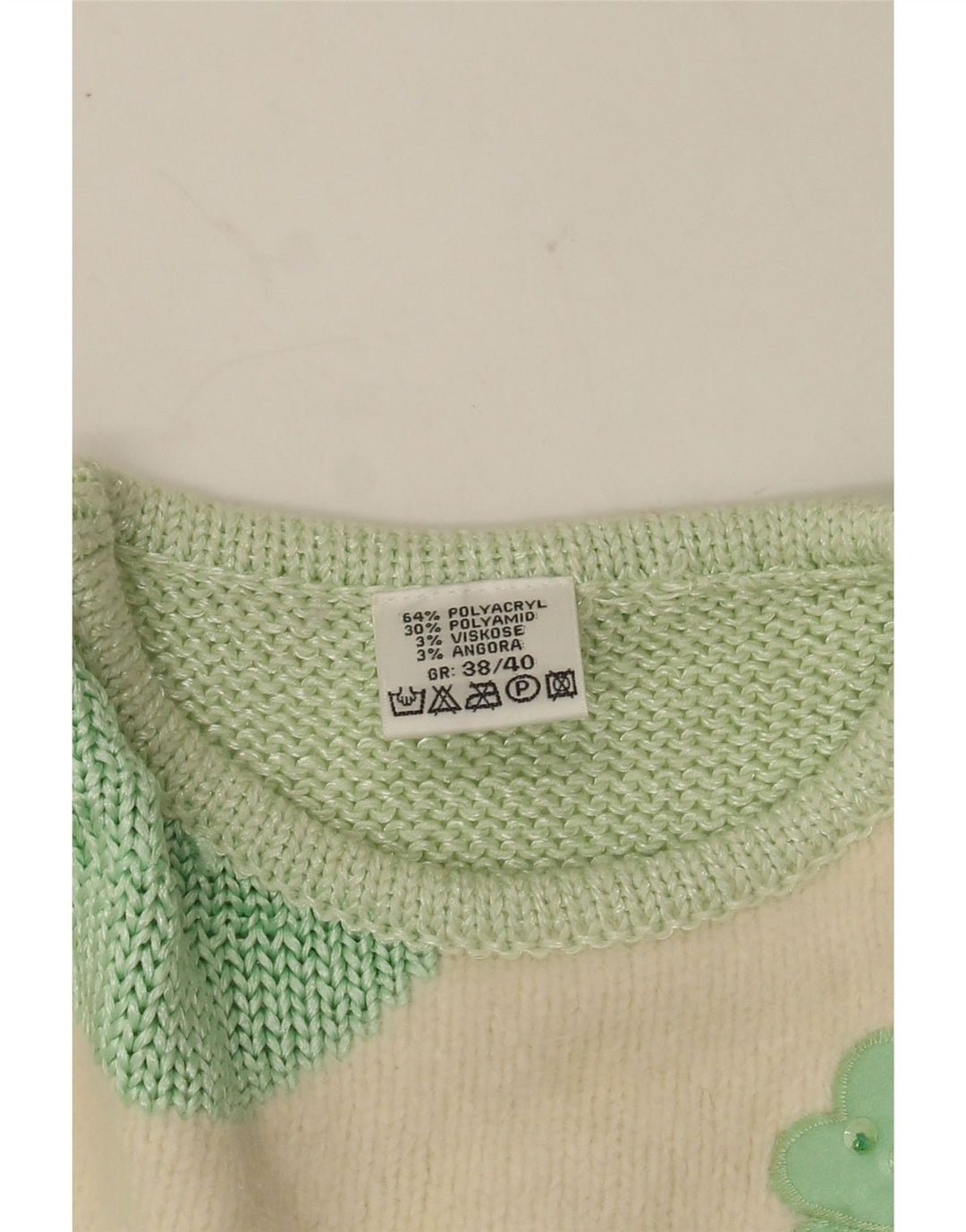 VINTAGE Womens Crew Neck Jumper Sweater EU 38/40 Medium Green Colourblock Vintage Vintage and Second-Hand Vintage from Messina Hembry 
