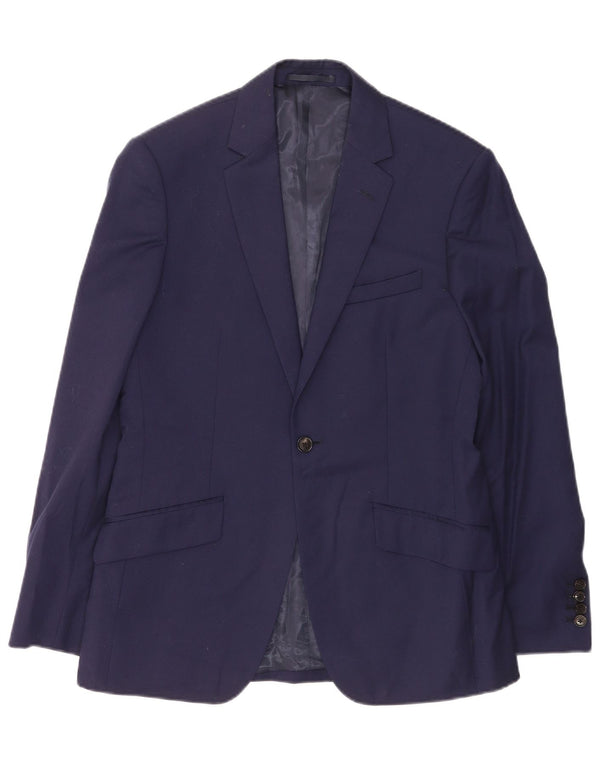 Reiss Mens 1 Button Blazer Jacket UK 38 Medium Navy Blue Wool