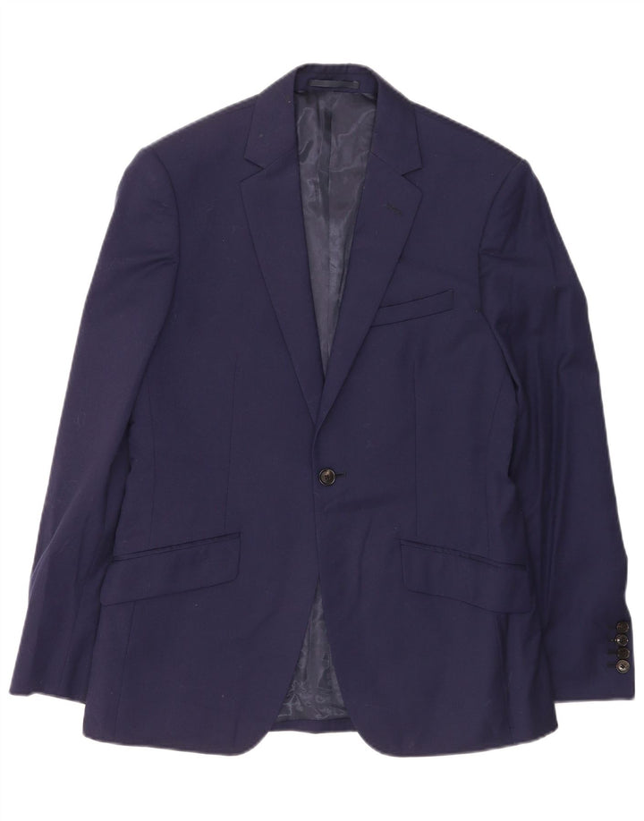 Reiss Mens 1 Button Blazer Jacket UK 38 Medium Navy Blue Wool
