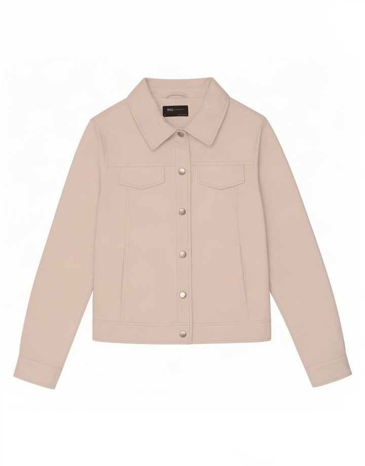 Marks & Spencer Womens Faux Leather Jacket UK 8 Small Off White