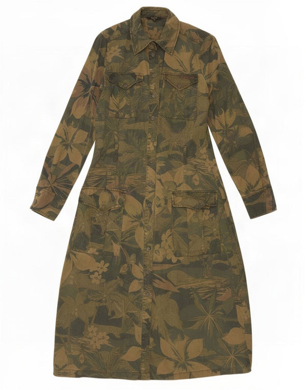 Desigual Womens Shirt Dress EU 36 Small Khaki Floral