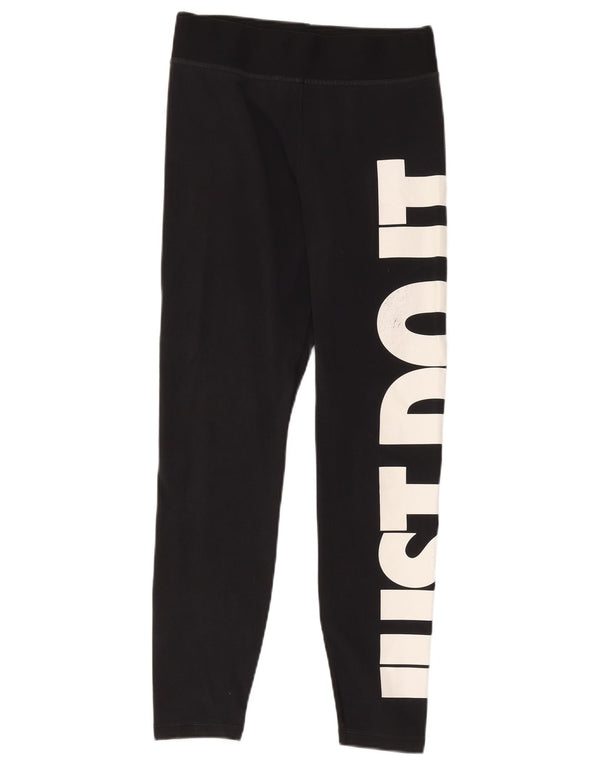 Nike Womens Graphic Leggings UK 12 Medium Black Polyester