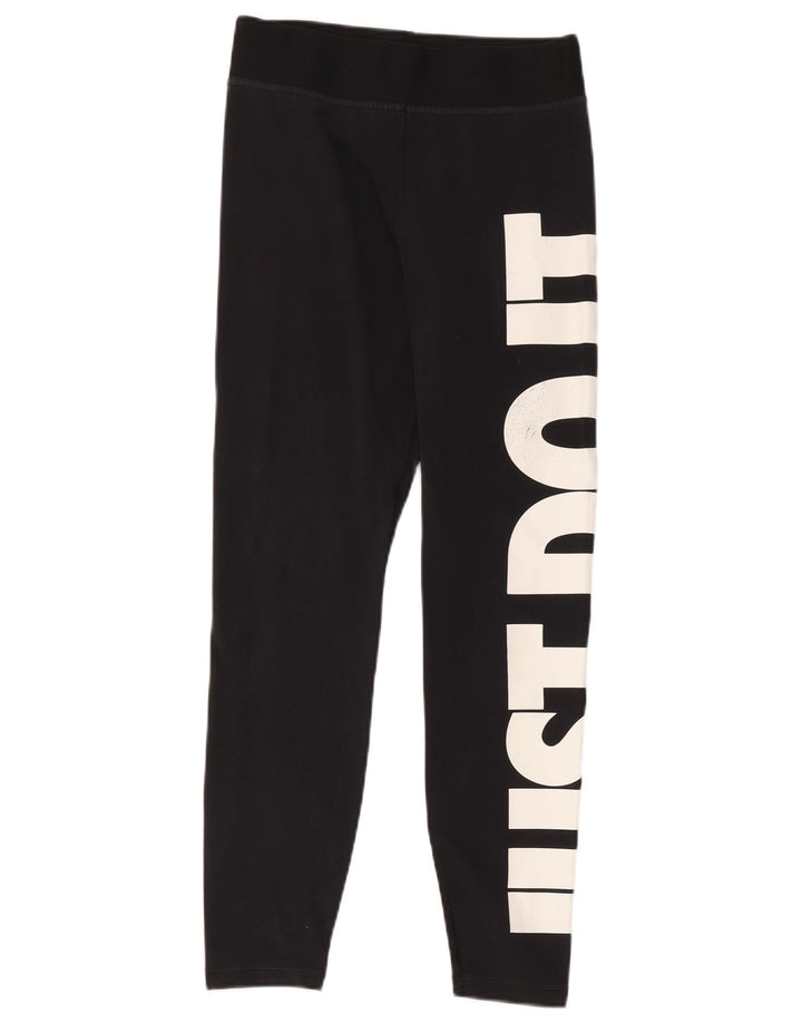Nike Womens Graphic Leggings UK 12 Medium Black Polyester