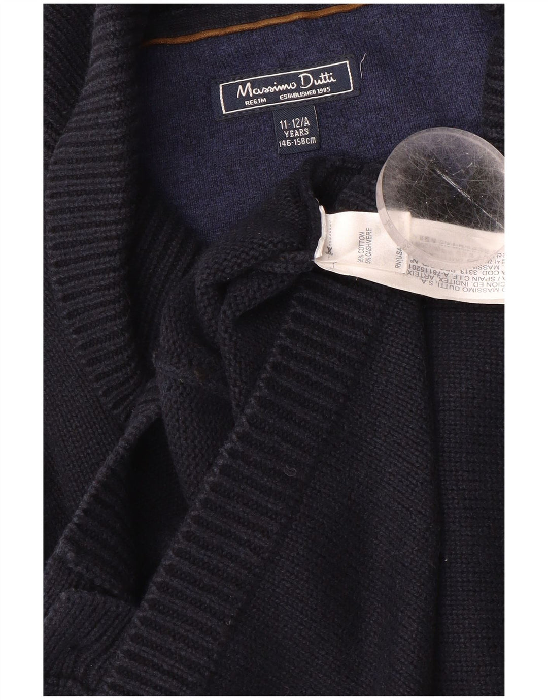 MASSIMO DUTTI Boys Cardigan Sweater 11-12 Years Navy Blue Cotton