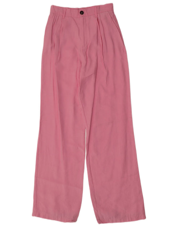Zara Womens High Waist Wide Leg Chino Trousers XS W24 L34 Pink Modal