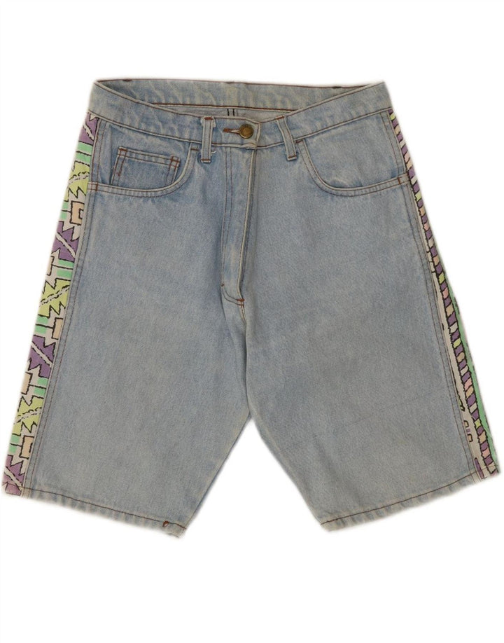 VINTAGE Womens Denim Shorts IT 44 Medium W28 Blue Geometric Cotton