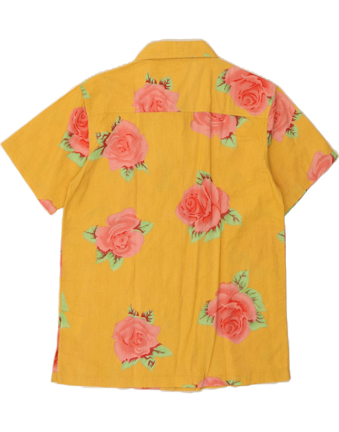 VINTAGE Womens Longline Short Sleeve Shirt IT 42 Medium Yellow Floral Vintage Vintage and Second-Hand Vintage from Messina Hembry 