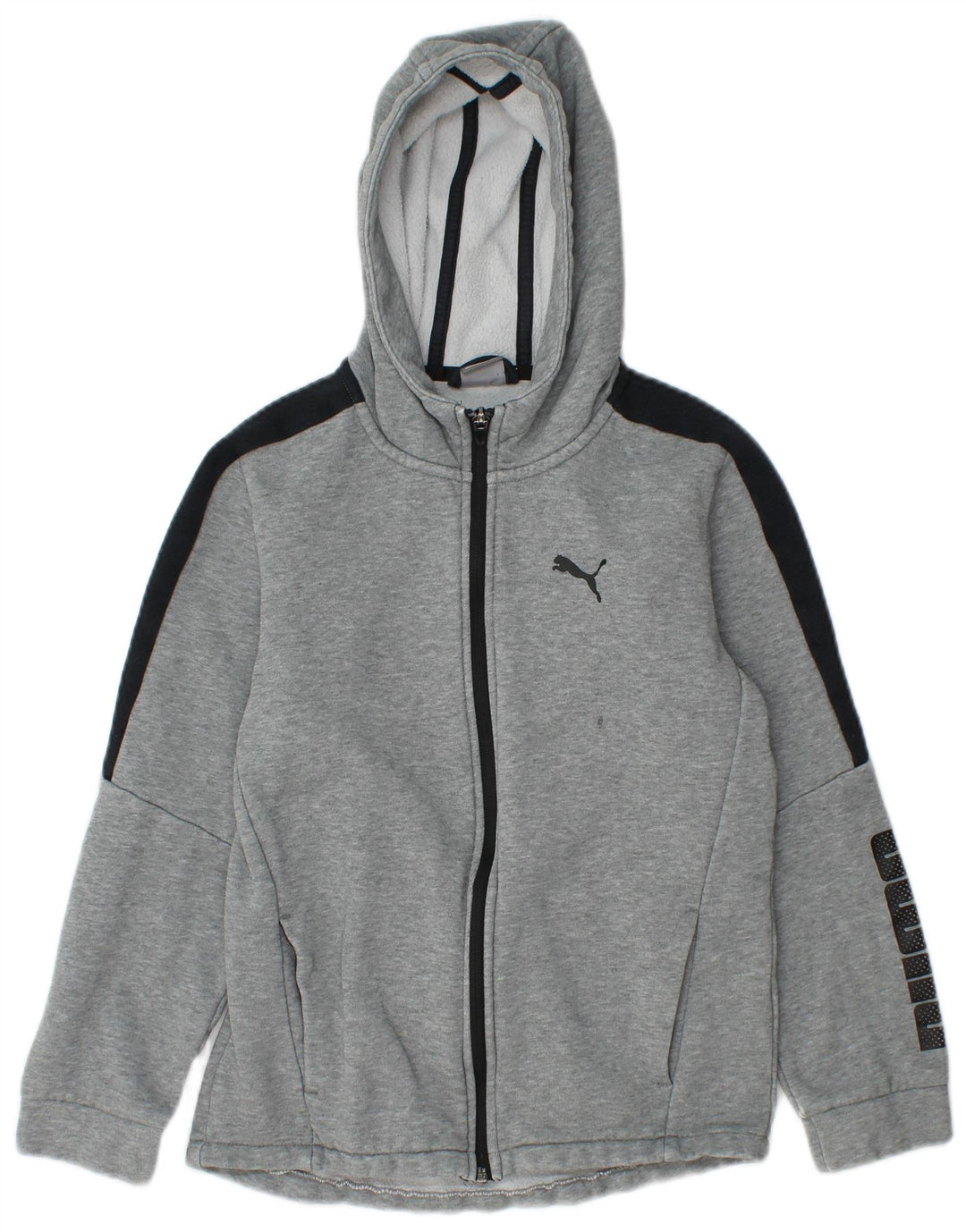 PUMA Boys Graphic Zip Hoodie Sweater 11-12 Years Grey Cotton