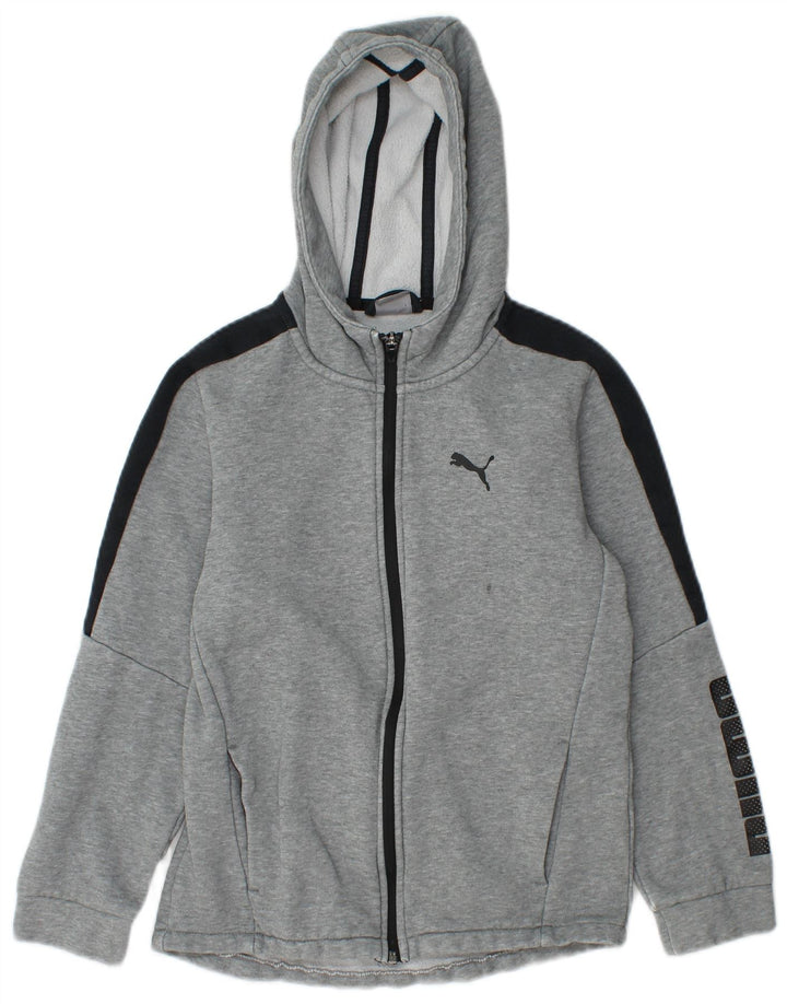 PUMA Boys Graphic Zip Hoodie Sweater 11-12 Years Grey Cotton