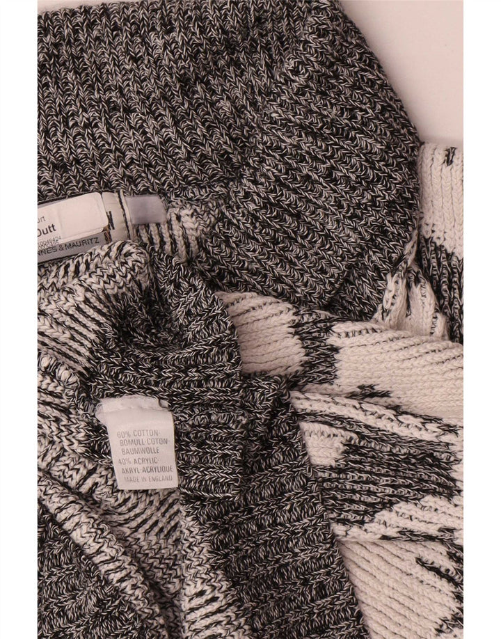 Vintage Mens Abstract Pattern Shawl Neck Jumper Sweater XL Grey