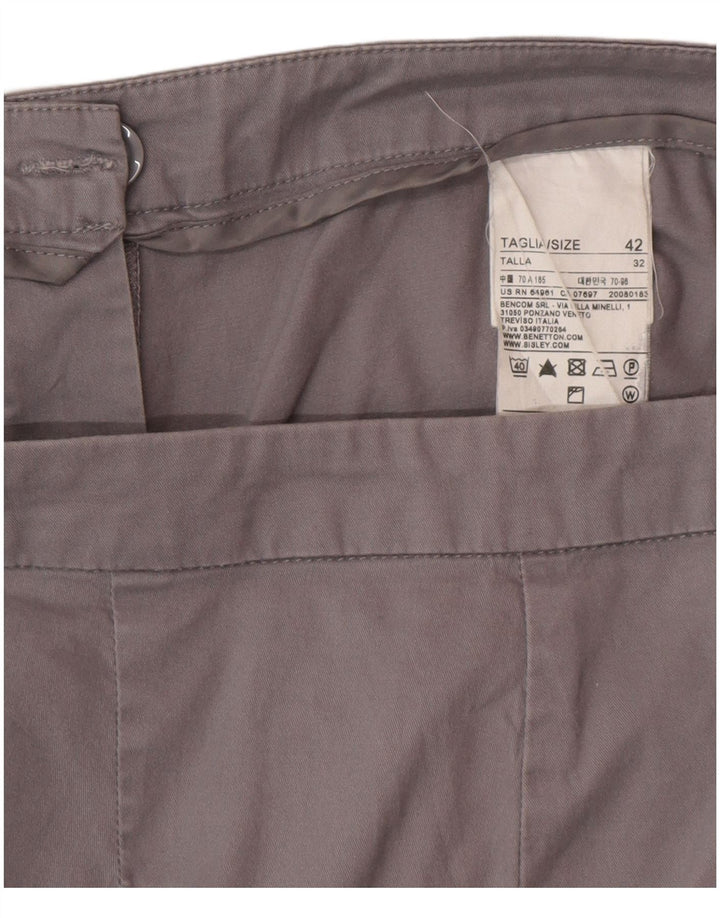 BENETTON Womens Straight Capri Trousers IT 42 Medium W30 L22 Grey Cotton
