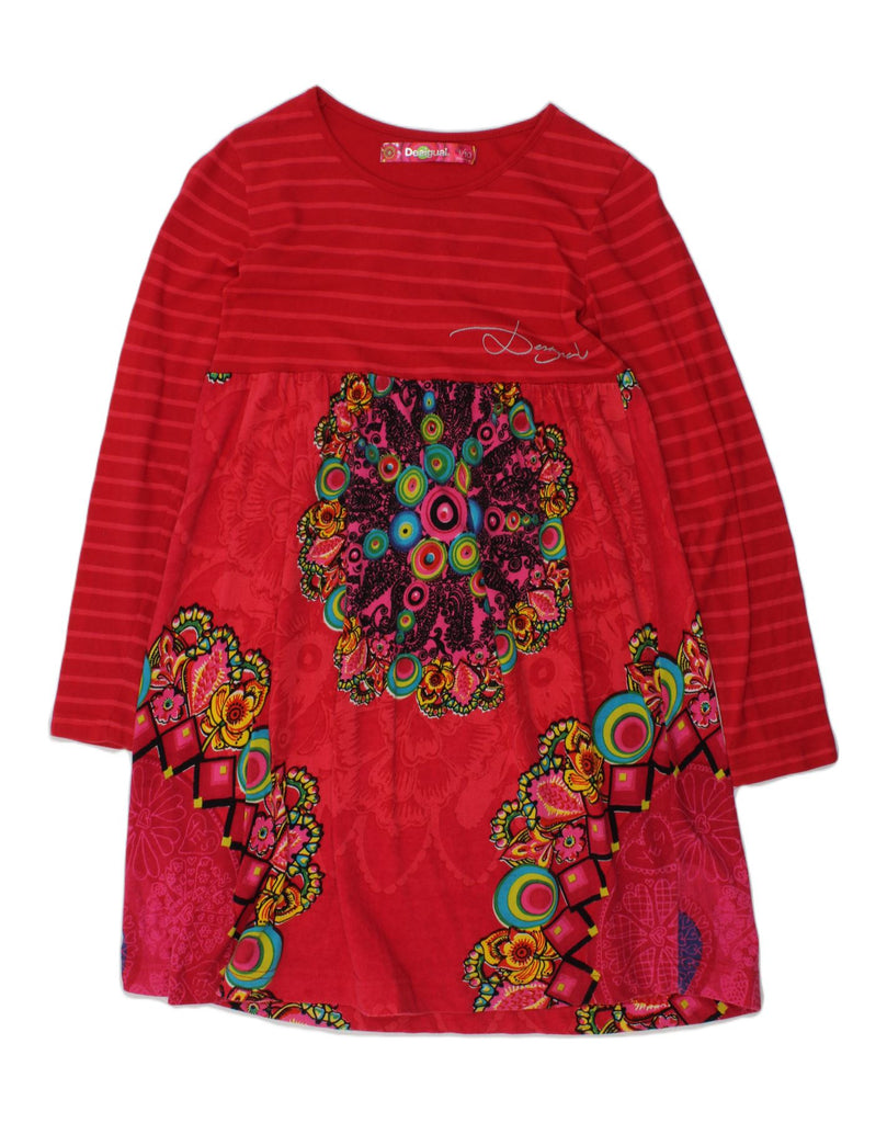 DESIGUAL Girls Long Sleeve A-Line Dress 9-10 Years Red Patchwork | Vintage Desigual | Thrift | Second-Hand Desigual | Used Clothing | Messina Hembry 