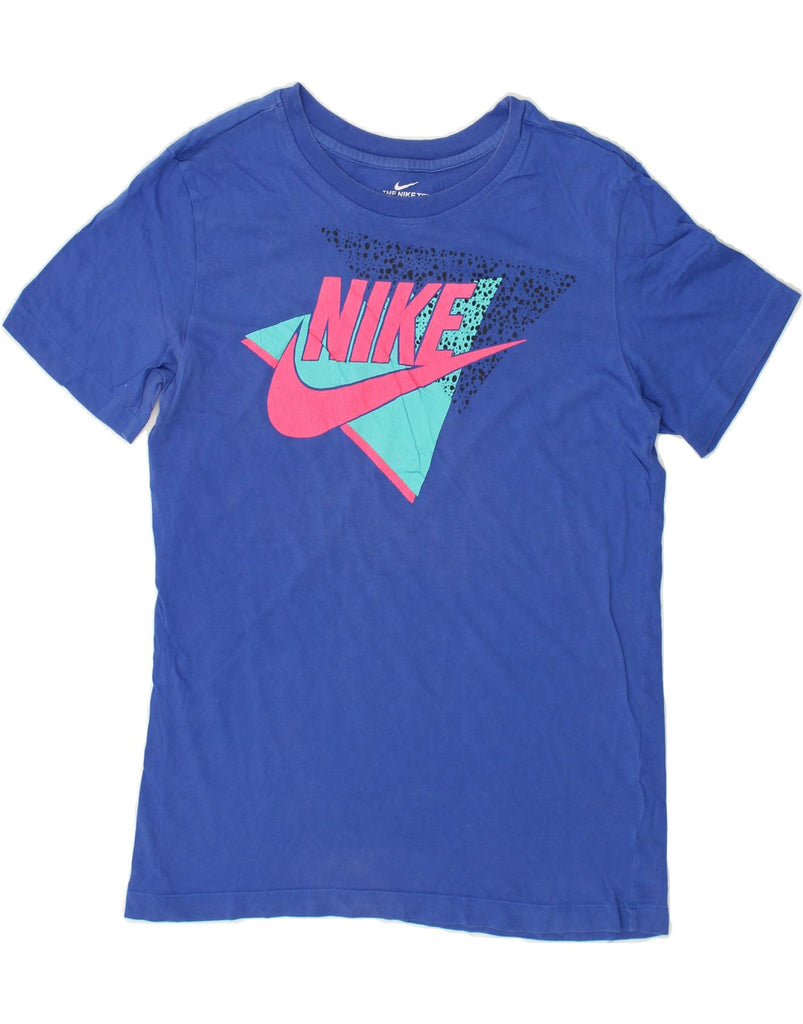 NIKE Womens Graphic T-Shirt Top UK 14 Medium Blue Cotton | Vintage Nike | Thrift | Second-Hand Nike | Used Clothing | Messina Hembry 