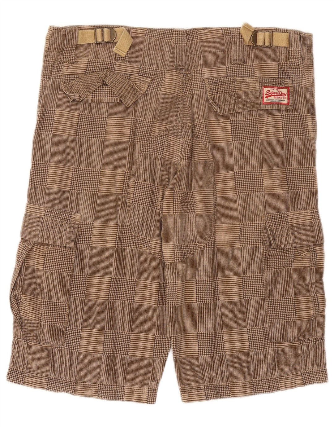 SUPERDRY Mens Cargo Shorts Small W29 Beige Check Cotton