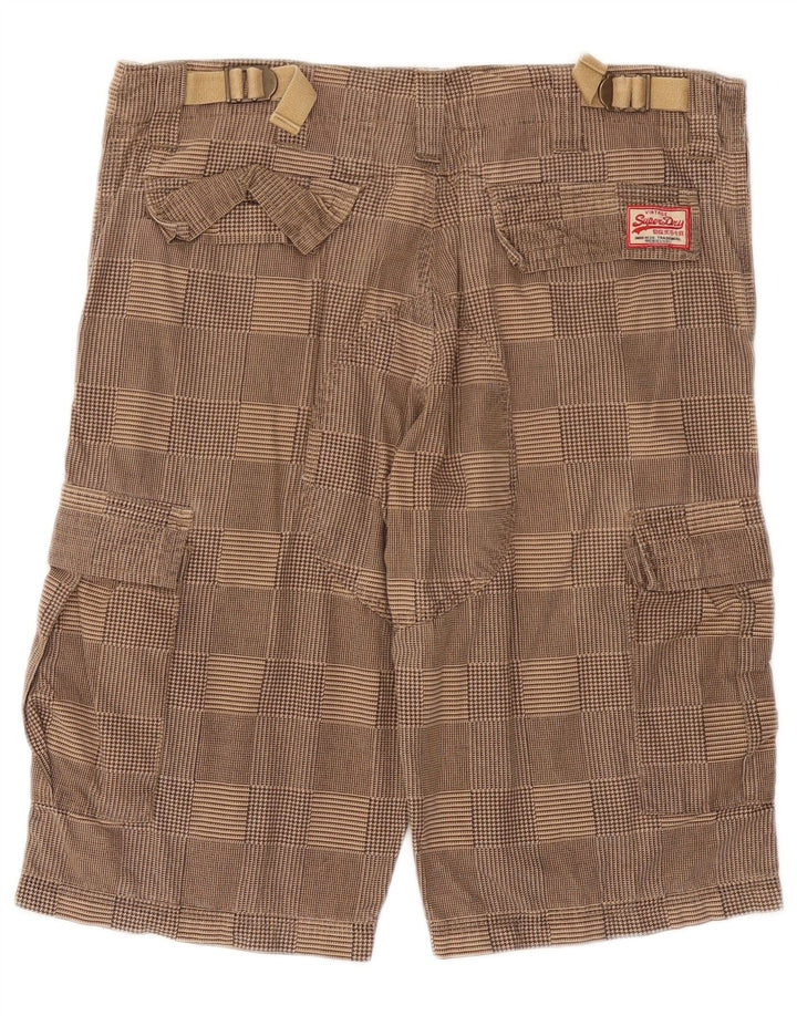 SUPERDRY Mens Cargo Shorts Small W29 Beige Check Cotton
