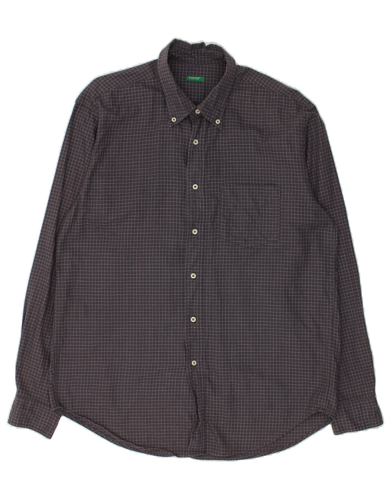 BENETTON Mens Shirt Large Grey Check | Vintage Benetton | Thrift | Second-Hand Benetton | Used Clothing | Messina Hembry 