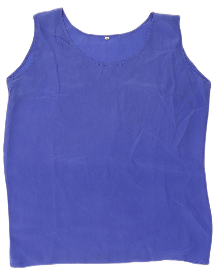 Vintage Womens See Through Vest Top UK 8 Small Blue Silk