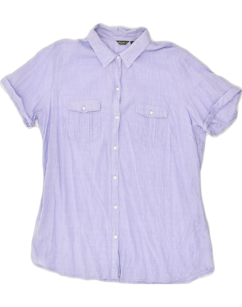 EDDIE BAUER Womens Short Sleeve Shirt UK 18 XL Purple Cotton | Vintage Eddie Bauer | Thrift | Second-Hand Eddie Bauer | Used Clothing | Messina Hembry 