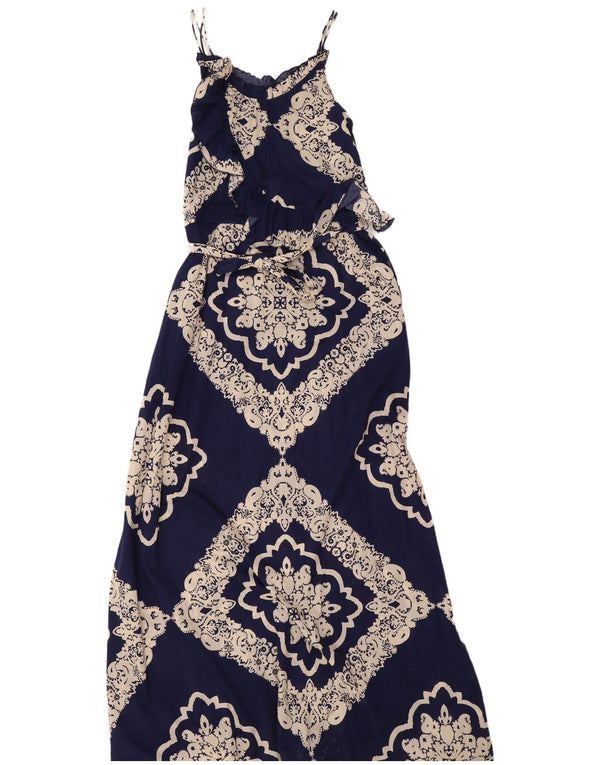 Tommy Hilfiger Womens Ruffle Maxi Dress UK 12 Medium Navy Blue Paisley