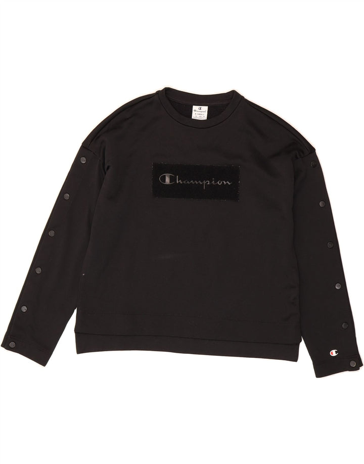 CHAMPION Womens Oversized Graphic Sweatshirt Jumper UK 6 XS Black Vintage Champion and Second-Hand Champion from Messina Hembry 