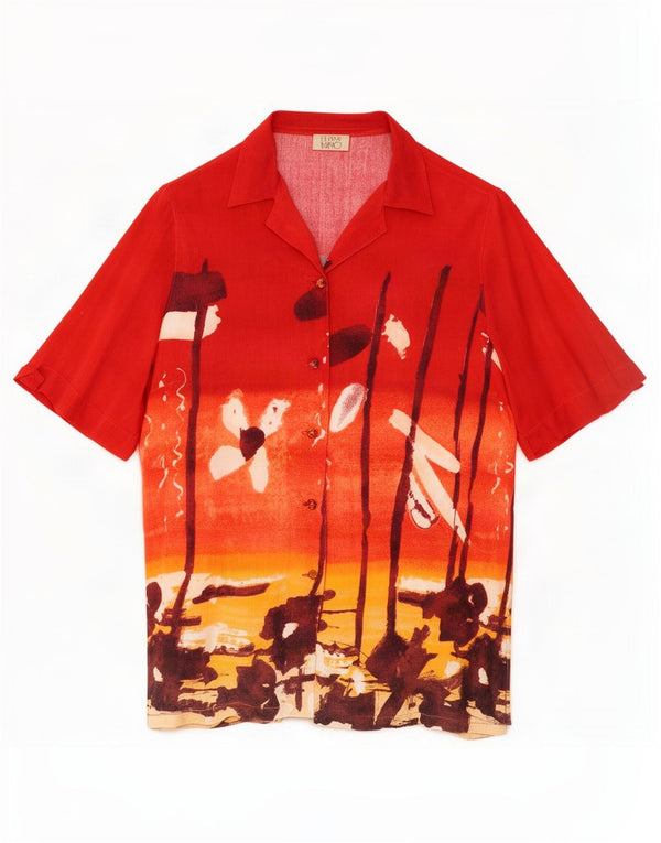 ELENA MIRO Womens Longline Hawaiian Short Sleeve Shirt UK 26 5XL Red Floral