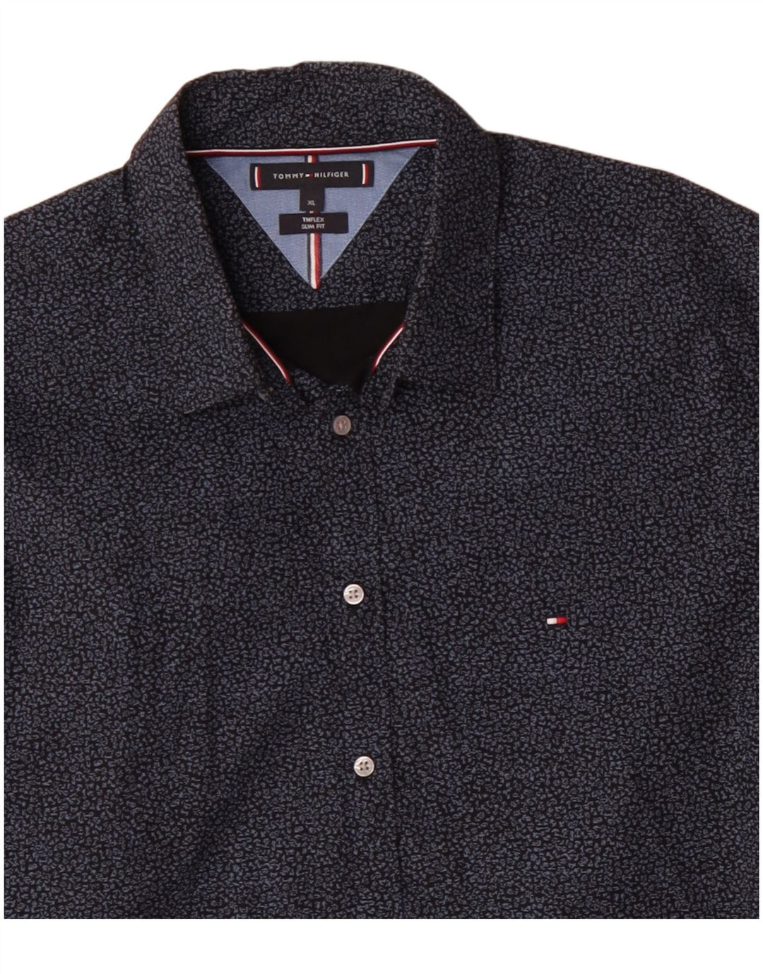 TOMMY HILFIGER Mens Slim Fit Shirt XL Navy Blue Spotted Cotton