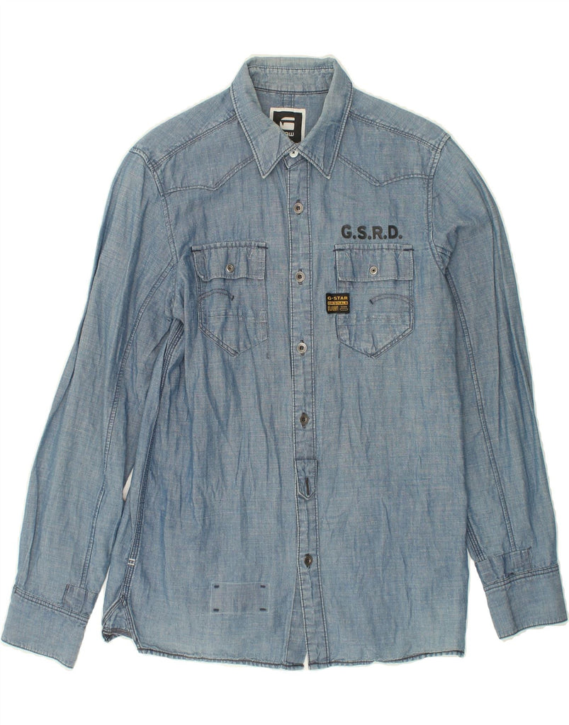 G-STAR Mens Graphic Denim Shirt Medium Blue Cotton Vintage G-Star and Second-Hand G-Star from Messina Hembry 