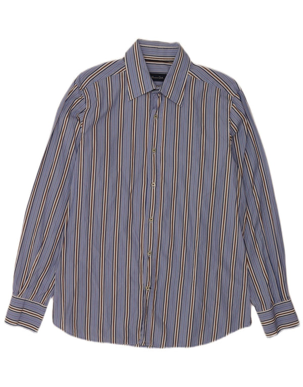 Massimo Dutti Mens Shirt Large Blue Striped Cotton