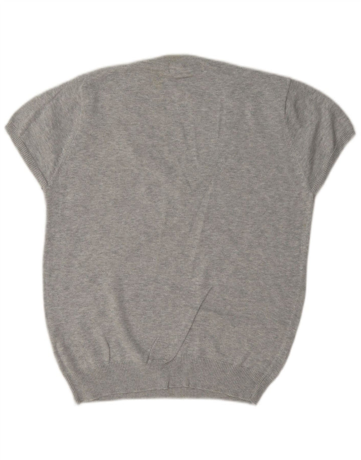 Zara Womens V-Neck Jumper Sweater UK 14 Large Grey Argyle/Diamond