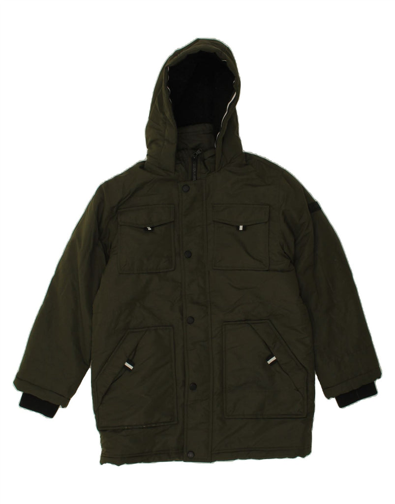 MICHAEL KORS Boys Loose Fit Hooded Padded Coat 10-11 Years Khaki Polyester Vintage Michael Kors and Second-Hand Michael Kors from Messina Hembry 