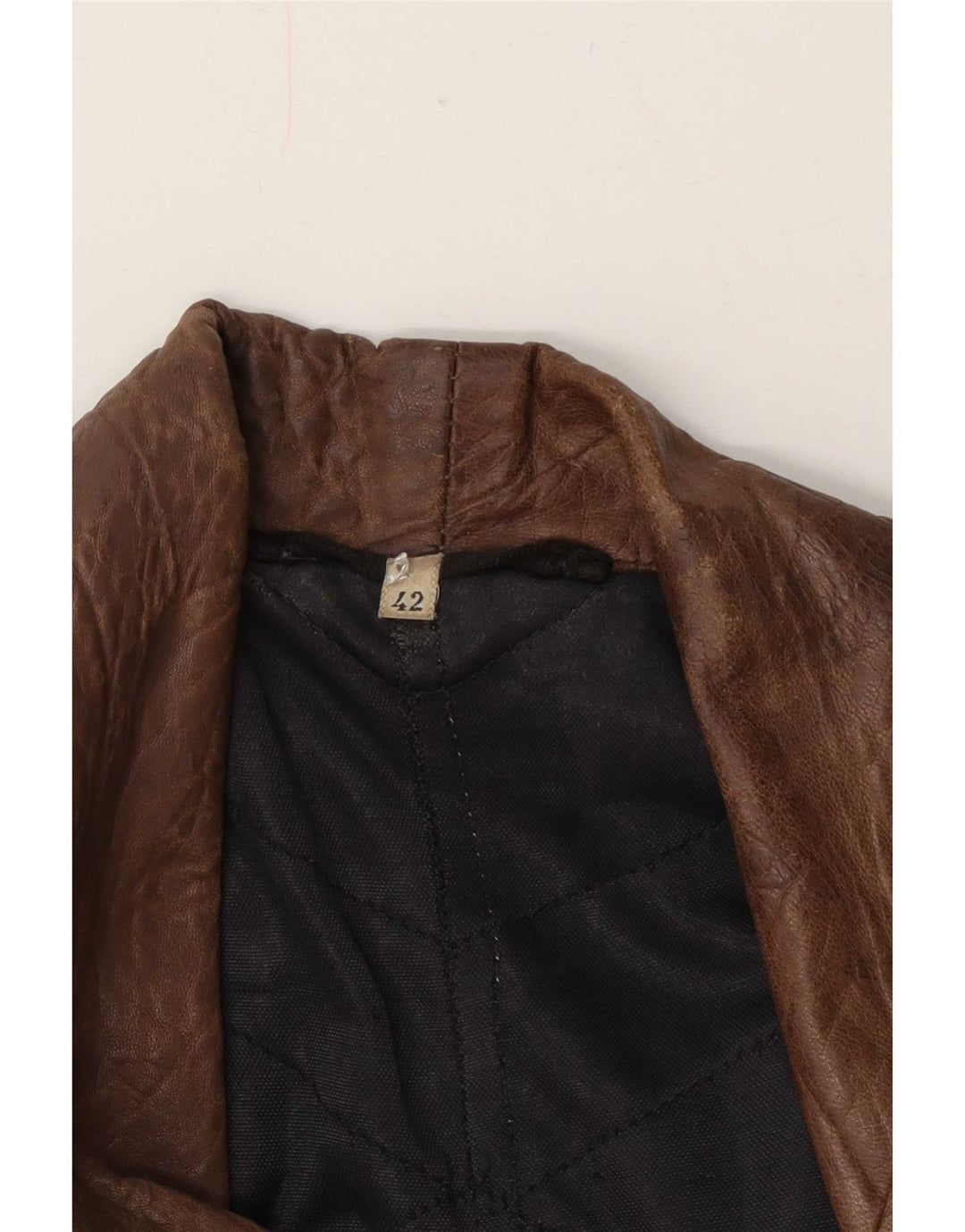 Vintage Womens Double Breasted Leather Jacket EU 42 Large Brown Patchwork