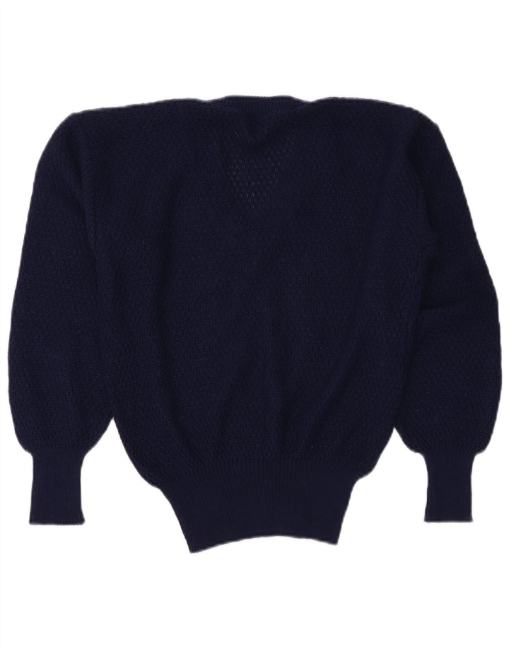 VINTAGE Womens V-Neck Jumper Sweater IT 46 Large Navy Blue Acrylic
